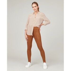 SPANX Faux Suede Leggings Size Small Petite Rich Caramel High Waist 20322Q